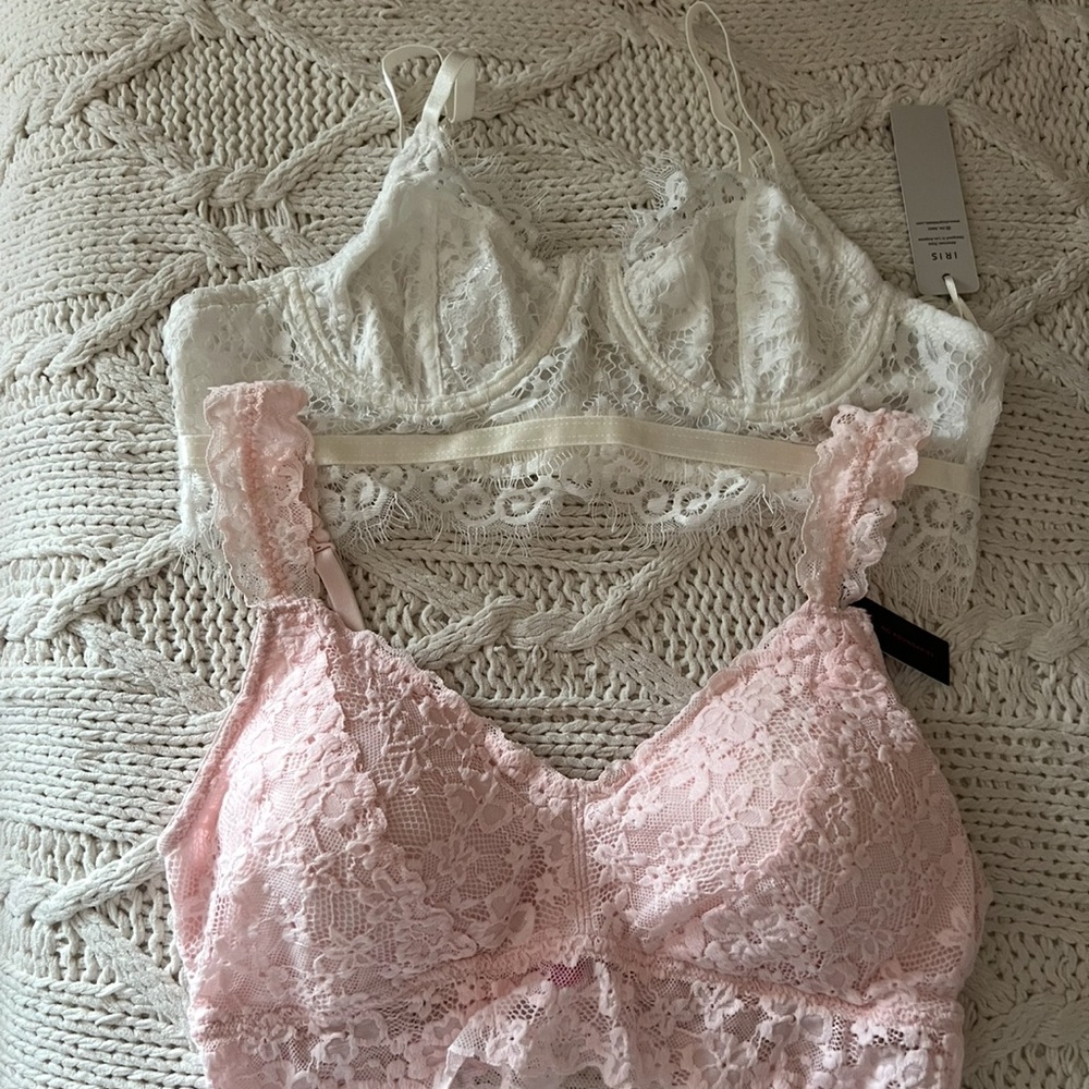 Lace Bralette Set - Pink and White